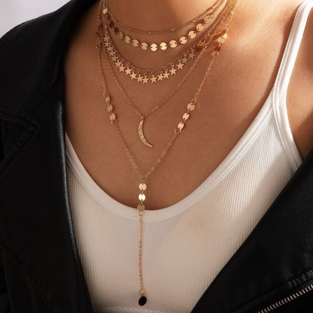 Elegant Gold Layered Necklace Set